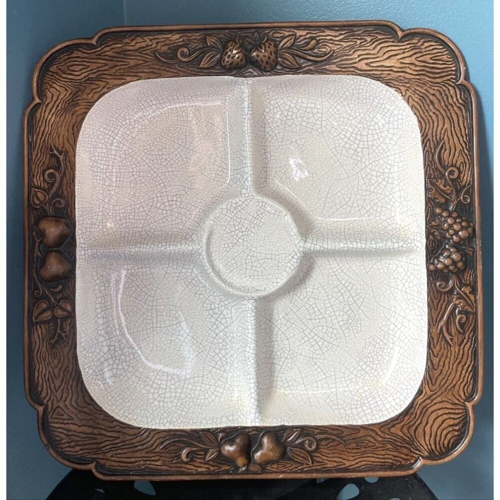 Vtg 1959 Treasure Craft Divided Platter Appetizer Chip Dip Fruit Veggie 13.5"